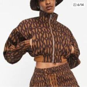 NWOT Adidas Ivy Park Brown Monogram Crop Denim Jacket Ha2895 Adult S